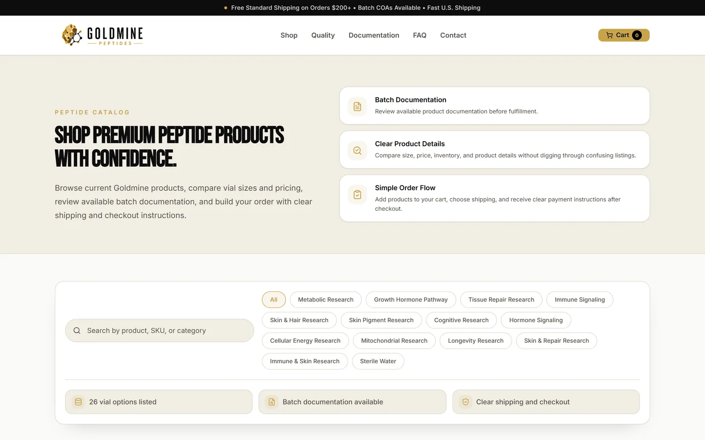 Goldmine Peptides product catalog