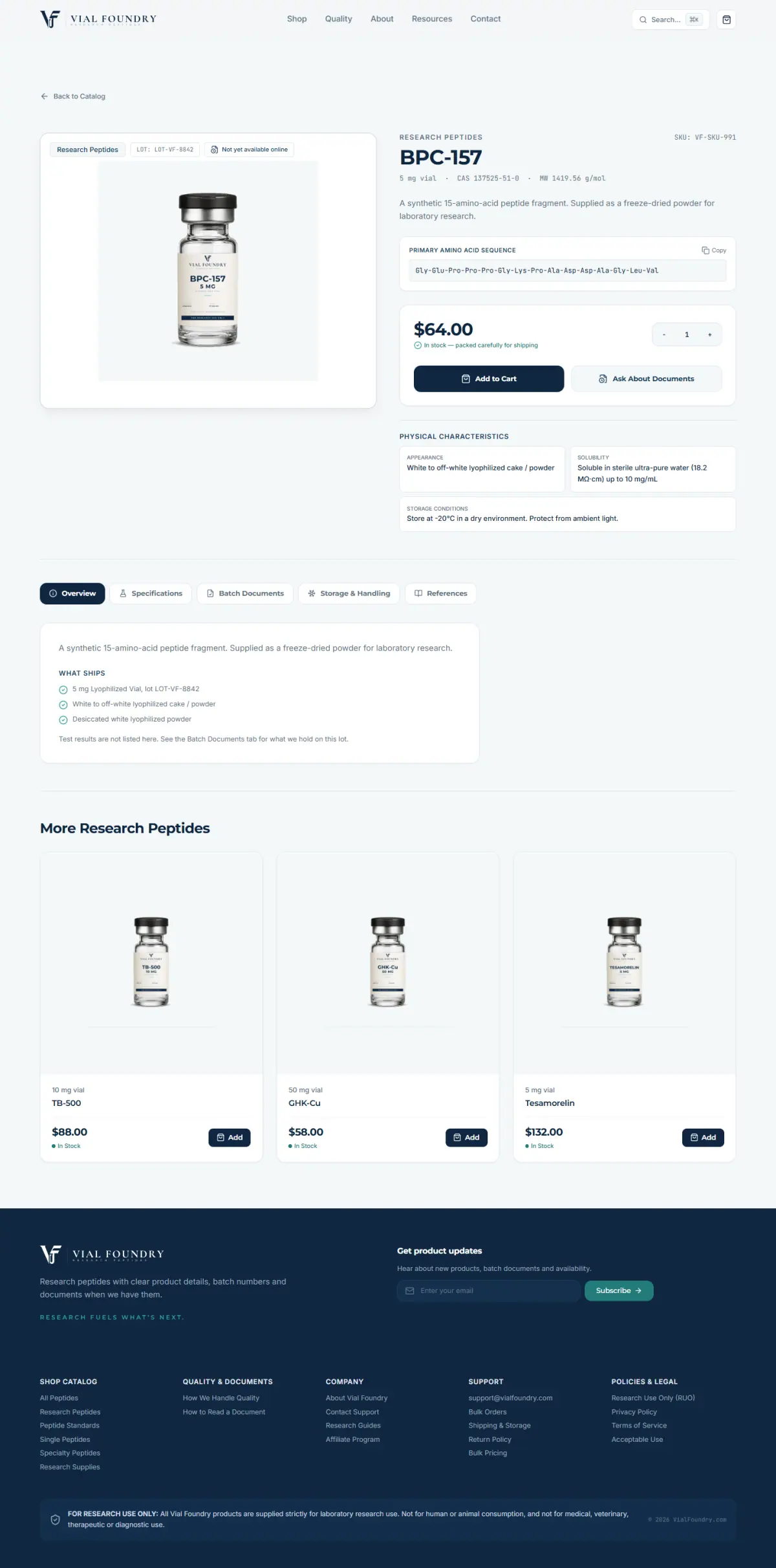 Vial Foundry representative BPC-157 product page